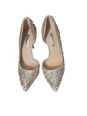 INC International Concepts Floral Embellished Gold Pointed Toe Heels Size 8M